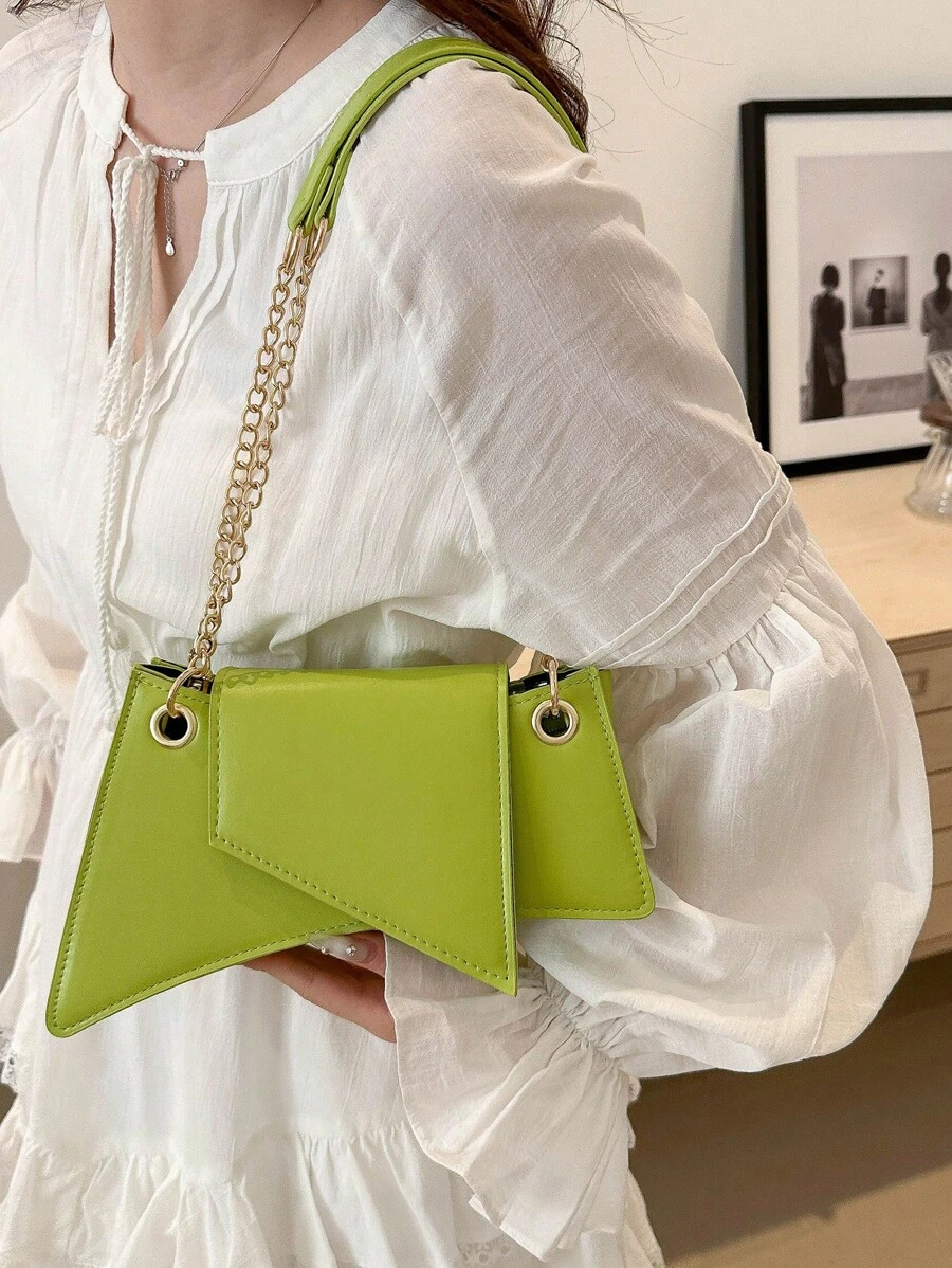 Fashionable Green Unique Shaped Chain Shoulder Bag