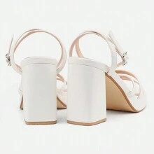 Zzheels Classic Square Toe Sandals For Women Retro Block Heels Thin Strap Platform Shoes For Daily Patry - 白色 - 查看 3