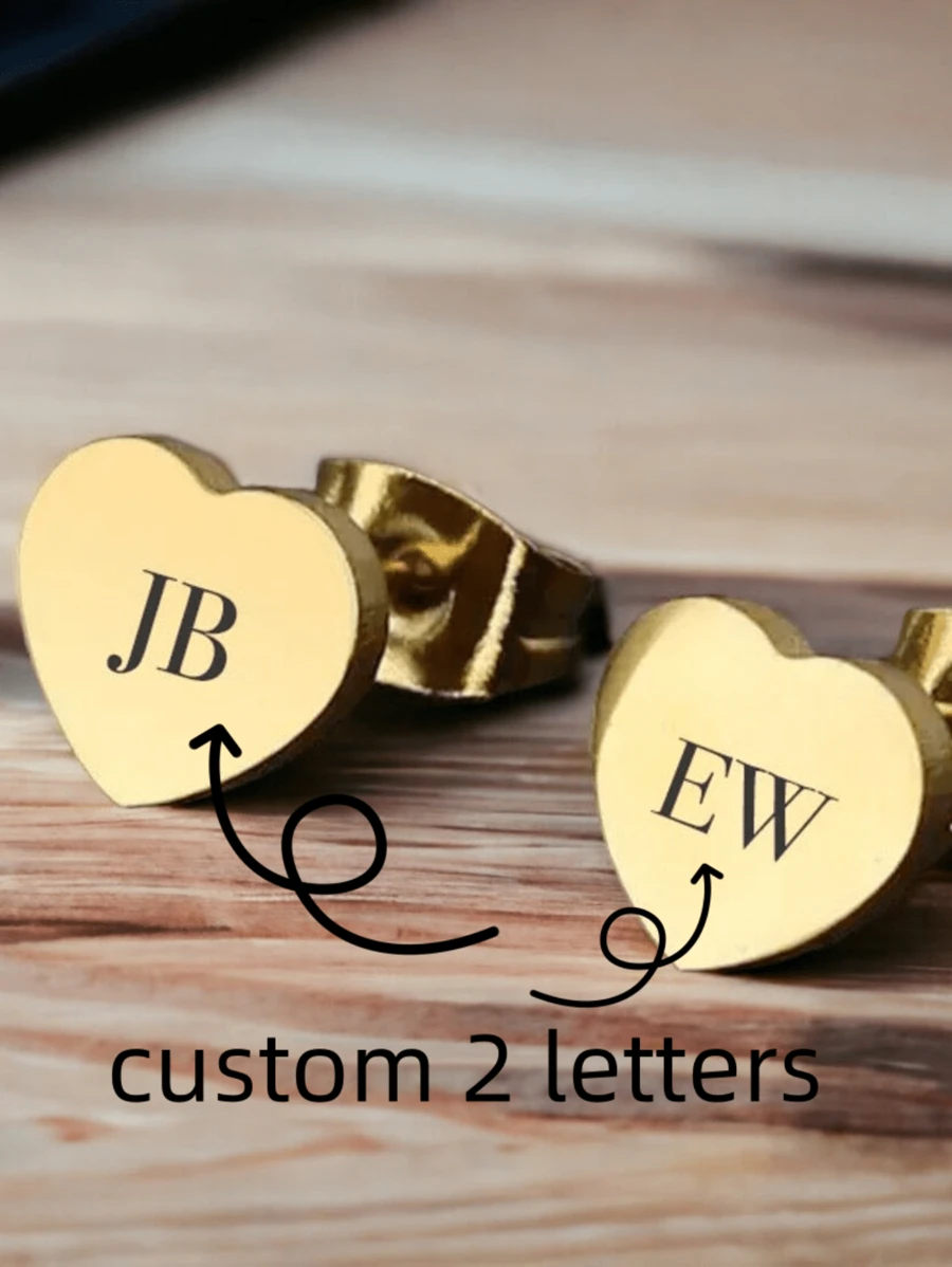Custom Heart Name Earrings Personalized Carved Stainless Steel Earrings Women's Jewelry Gift Mother's Day Gifts Valentines - Heart Earrings - View 1