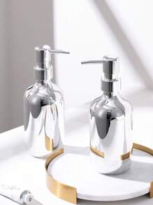 1pc/2pcs Refillable Lotion Dispenser Bottle, Bathroom Silver-Plated Replaceable Liquid Soap/Shampoo Dispenser Bottle Home Bathroom Decor Fall Decor Back To School - Silver - View 9