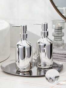 1pc/2pcs Refillable Lotion Dispenser Bottle, Bathroom Silver-Plated Replaceable Liquid Soap/Shampoo Dispenser Bottle Home Bathroom Decor Fall Decor Back To School - Silver - View 7