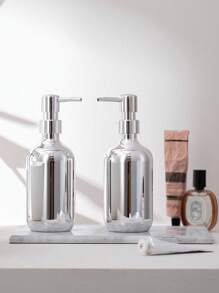 1pc/2pcs Refillable Lotion Dispenser Bottle, Bathroom Silver-Plated Replaceable Liquid Soap/Shampoo Dispenser Bottle Home Bathroom Decor Fall Decor Back To School - Silver - View 1