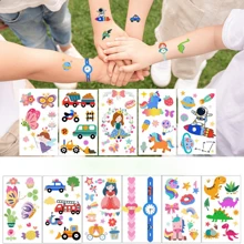10pcs Personalized Cartoon Temporary Tattoo Stickers, Cute Watch, Arm, Face Sticker, Fun Art, Waterproof, Easy To Use And Remove