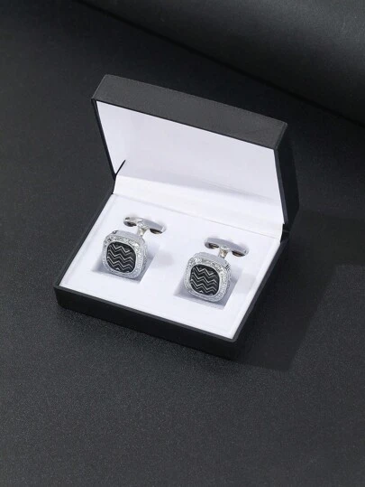 1pc Men's Silver Vintage Metal Round Water Ripple Stripe Shirt Cufflinks For Fixing & Decorating Shirt Cuffs, Suitable For Daily Casual Use School Business Wedding Season Gift For Groom & Groomsmen