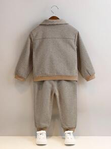 2pcs Young Boy Jacket + Pants Children Casual Suit Set, Suitable For Daily, School Activities, Birthday, Christmas, Wedding