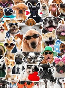 50/100pcs Funny Realistic Dog Expression Stickers, Waterproof PVC, Suitable For Envelopes, Fishing Rod Decor, Party Decorations, Labels, Self-Adhesive Stickers, Applicable To Scrapbooks, Laptops, Luggage, Guitars, Water Bottles, Phone Cases, Office Decor - 50PCS - View 1