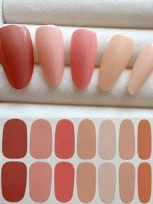 6 件套纯色混合搭配美甲贴纸，多巴胺撞色经典纯色粉色和红色闪亮全指甲贴花，使用刮刀轻松粘贴 - 彩色 - 查看 10