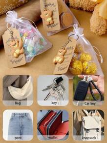 6pcs/15pcs/21pcs Bear Gift Bag, Party Gift, Bear Gift Set, Cute Bear Keychain, Bear Keychain, Art Gift Pendant Accessories, Creative Gift Bag, Comes With Transparent Hard Yarn Bag, Gratitude To Guests Kraft Paper Label And Rope Birthday Party Supplies Decoration