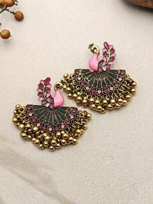 1 Pair Peacock Shaped Jingle Bell Earrings