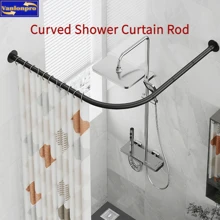 1pc Black/White Curved Shower Curtain Rod, Suitable For Corner Installation, Space Saving Curved Shower Curtain Rod, Bathroom Shower Curtain Hanging Rod, Drill & No-Drill Installation Curved Shower Curtain Rod, Shower Curtain Rod, Fits Lightweight Shower Curtain Home Bathroom Decor Fall Decor Bathroom Accessories Back To School