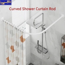 1pc Black/White Curved Shower Curtain Rod, Suitable For Corner Installation, Space Saving Curved Shower Curtain Rod, Bathroom Shower Curtain Hanging Rod, Drill & No-Drill Installation Curved Shower Curtain Rod, Shower Curtain Rod, Fits Lightweight Shower Curtain Home Bathroom Decor Fall Decor Bathroom Accessories Back To School