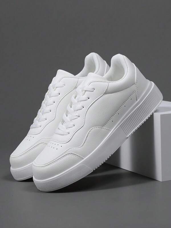 Unisex Fashion White Sneakers Size 36-45, Korean Style Casual Couple Shoes, PU Leather Breathable, High Platform, Athletic Trainers For Men & Women