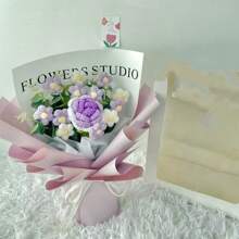 Christmas Handmade Crochet Artificial Heart-Shaped Flower Bouquet, Knitted Everlasting Tulip, Sunflower, Rose Flower Bouquet, Creative Gift For Birthday And Holiday Gifts Graduation