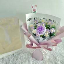 Christmas Handmade Crochet Artificial Heart-Shaped Flower Bouquet, Knitted Everlasting Tulip, Sunflower, Rose Flower Bouquet, Creative Gift For Birthday And Holiday Gifts Graduation