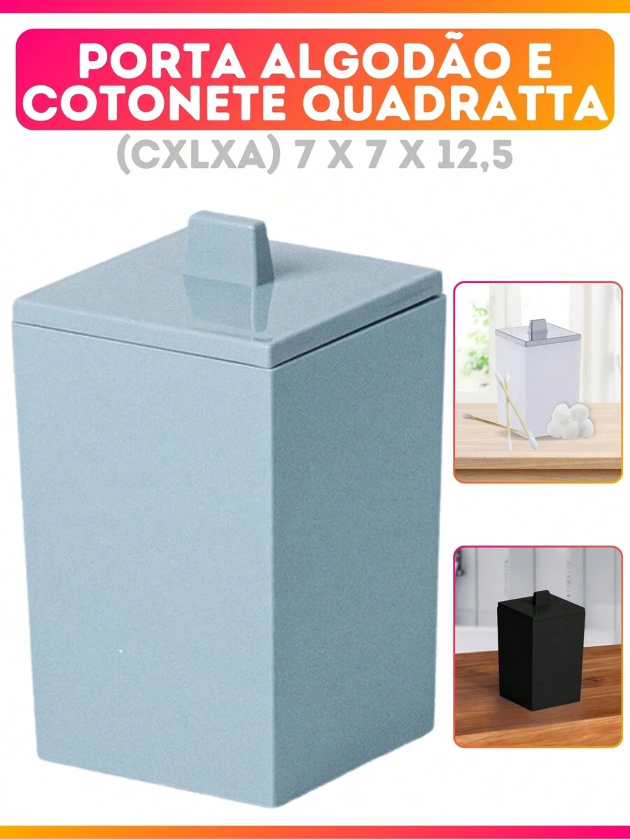 Cotton Swab Holder With Lid Space Organizer Kitchen Bathroom Lavatory Modern Glamour Luxury Square - 灰色 - 查看 1