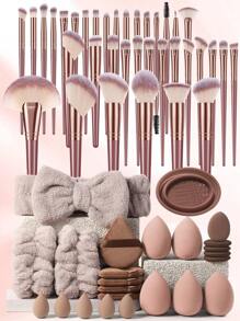 60PCS Makeup Tools Set Including:36PCS Makeup Brush Set+5PCS Makeup Sponges+5PCS Mini Makeup Sponges+5PCS Triangle Powder Puffs+5PCS Mini Air Cushion Powder Puffs+1pc Hairband+2PCS Hand Bowl Strap+1pc Makeup Brush Cleaning Tools - 彩色 - 查看 17