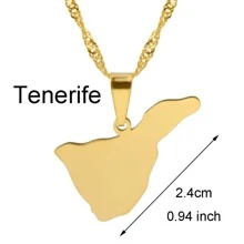 1 件西班牙加那利群岛特内里费岛/大加那利岛/富埃特文图拉岛/拉帕尔马岛/兰萨罗特岛地图吊坠项链女士女孩珠宝 - 彩色 - 查看 14