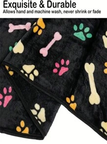 1 Stück schwarze, weiche Fleece Haustier Decke mit Pfoten Muster Muster, Ganzjährig verwendbar für Hunde und Katzen