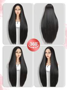 30Inch Long Straight Black Wigs For Women Synthetic Middle Part 4x1 Lace Part Wig Natural Looking Wig For Daily Part Use - Natural Black - View 8