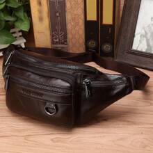 Bolsa cinto Pochete de Couro Genuíno para Homens de Viagem Retro Pele Natural Bolsa Masculina Transversal Corpo Bandoleira Quadril Faixa de Bolsas