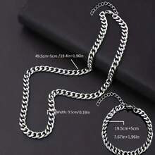 2pcs/Set Stainless Steel Punk Chain Necklace & Bracelet Set, Street Hip Hop Fashion Jewelry Gift For Men, Christmas, New Year, Valentine's Day