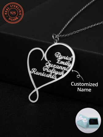 Customized S925 Silver European Style Personalized Heart Symbolic Family Multiple Names Necklace, Mother's Day, Valentine's Day, Birthday, Anniversary, Graduation, Christmas, Premium Family Gift,Silver,Stylish,Colorful,Vintage,Simple,Unisex,Casual,Cuties,Custom,Personalized,Unique,Ideal Gifts For Him,Ideal Gifts For Her,Her,Boyfriend,Girlfriend,Dad,Mom,Family,Friends,For Anniversaries,For Birthdays,For Graduation,For Prom,For Party