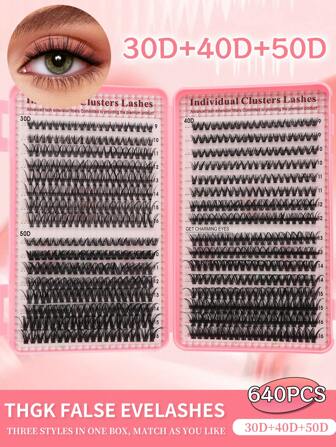 640pcs Lash Clusters, D-Curl, 640pcs Individual Lash Bundles 30D+40D+50D Curl, 9-16mm Length, DIY Natural Looking, Super Thick, Smart, Super Soft, Super Light Reusable Individual Segment Fake Lashes Extension Kit, Suitable For Beginners For Daily Life, Wedding, Date, Party, Music Festival, Halloween Use Lash Clusters, Eyelash Clusters, Individual Eyelashes, Lashes, Fake Lashes