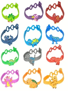 6/12pcs 可爱恐龙硅胶手链 - 适合男孩和女孩的生日派对，非常好的派对礼物！感恩节圣诞派对礼物。