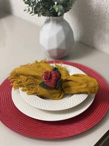 2/4/6 Pieces Round Placemat Set Sousplat Kitchen Dining - Rojo - Ver 5