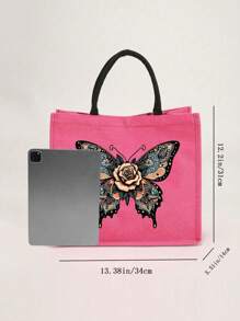 Elegant Rose Butterfly Tote With Matching Makeup Pouch: Lightweight, Portable Shopping & Travel Bags,Large Capacity Mom Grandma Tote Bag - Stylish Shoulder Bag, Unique Nana Gifts Best Thanksgiving Gifts For Grandma - Hot Pink - View 11
