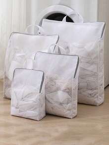 1pc White Laundry Wash Bag With Handle And Honeycomb Mesh For Delicates, Thick Fine Mesh Washing Machine Bag