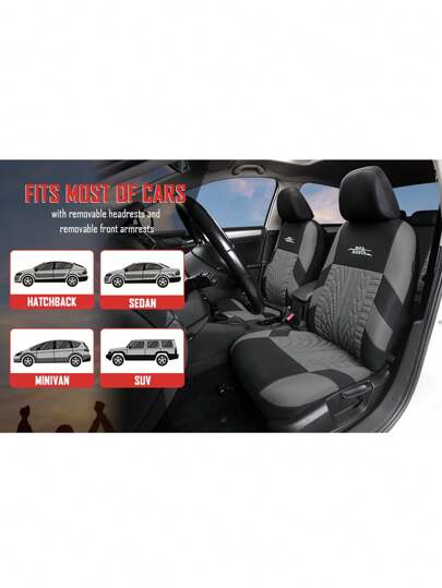  9 件 AUTOYOUTH 品牌刺绣汽车座椅套套装涤纶通用适合大多数汽车座套带轮胎轨道细节造型汽车座椅保护套