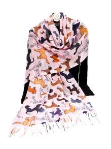 1 件卡通动物数码印花轻质流苏围巾披肩，带防晒功能，冬季秋季 - 彩色 - 查看 17