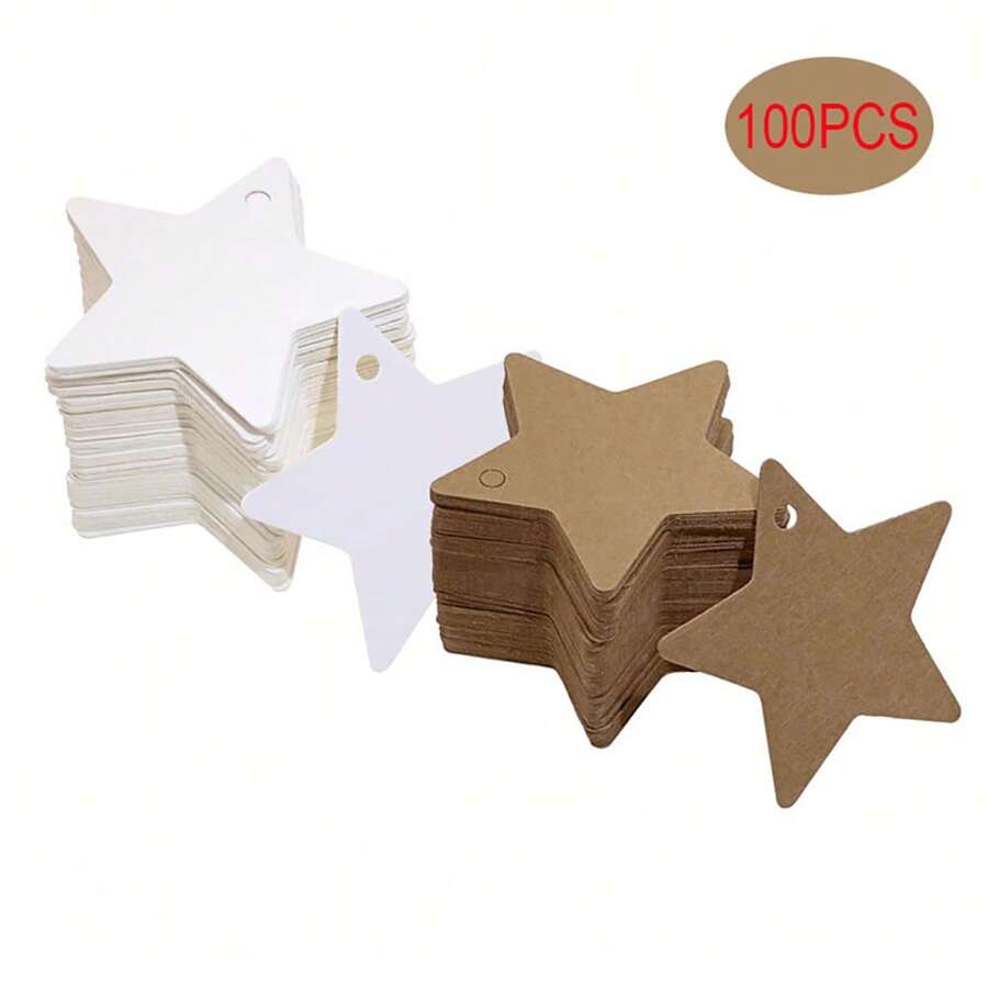 100PCS White Kraft Star Paper Gift Tags, Personalized Blank Hanging Tags For Arts And Crafts Decor Gift Wrapping, DIY Craft - Multicolor - View 1