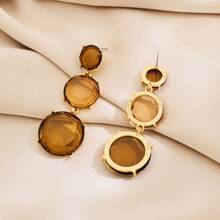 1 对仿琥珀石吊坠耳环，复古波西米亚风格，时尚吊坠耳环，非常适合周年纪念和生日礼物、派对和晚会配饰 - 棕色 - 查看 5
