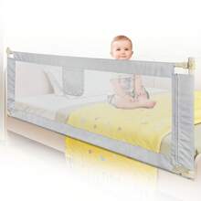 Barrière de lit bébé - Gris - Ajustable - 180 cm de long, 70-100 cm de haut