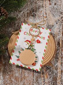 1 móc khóa gỗ cây thông Noel hình ông già Noel khắc tên cá nhân - Món quà hoàn hảo cho bạn bè và gia đình, màu phông chữ đen - Nhiều màu - Xem 2