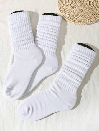 3 Pairs Women's White Knee High Socks, Soft & Comfortable Warm Stockings, Versatile For Autumn/Winter, Back To School