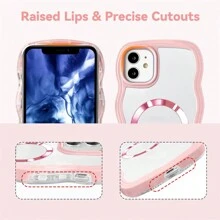 1pc Pink Magnetic 2-In-1 Wavy Color Frame Candy Color Detachable MagSafe Compatible Fashion Girlfriend Boyfriend Gift Curly Asymmetric Thick Air Cushion Anti-Fall Anti-Scratch TPU Soft Transparent Backboard Protective Case Compatible With Apple IPhone 16 Pro/16 Pro Max/16 Plus/16/15 Pro/15 Pro Max/15 Plus/15/14 Pro/14 Pro Max/14 Plus/14/13 Pro/13 Pro Max/13/12 Pro/12 Pro Max/12/11 Pro Max/11/XS Max/XR/XS/X