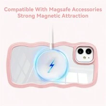 1pc Pink Magnetic 2-In-1 Wavy Color Frame Candy Color Detachable MagSafe Compatible Fashion Girlfriend Boyfriend Gift Curly Asymmetric Thick Air Cushion Anti-Fall Anti-Scratch TPU Soft Transparent Backboard Protective Case Compatible With Apple IPhone 16 Pro/16 Pro Max/16 Plus/16/15 Pro/15 Pro Max/15 Plus/15/14 Pro/14 Pro Max/14 Plus/14/13 Pro/13 Pro Max/13/12 Pro/12 Pro Max/12/11 Pro Max/11/XS Max/XR/XS/X
