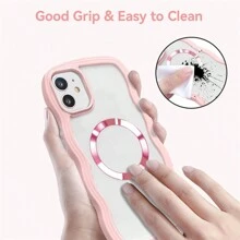 1pc Pink Magnetic 2-In-1 Wavy Color Frame Candy Color Detachable MagSafe Compatible Fashion Girlfriend Boyfriend Gift Curly Asymmetric Thick Air Cushion Anti-Fall Anti-Scratch TPU Soft Transparent Backboard Protective Case Compatible With Apple IPhone 16 Pro/16 Pro Max/16 Plus/16/15 Pro/15 Pro Max/15 Plus/15/14 Pro/14 Pro Max/14 Plus/14/13 Pro/13 Pro Max/13/12 Pro/12 Pro Max/12/11 Pro Max/11/XS Max/XR/XS/X