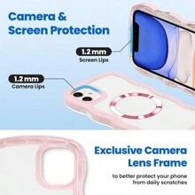 1pc Pink Magnetic 2-In-1 Wavy Color Frame Candy Color Detachable MagSafe Compatible Fashion Girlfriend Boyfriend Gift Curly Asymmetric Thick Air Cushion Anti-Fall Anti-Scratch TPU Soft Transparent Backboard Protective Case Compatible With Apple IPhone 16 Pro/16 Pro Max/16 Plus/16/15 Pro/15 Pro Max/15 Plus/15/14 Pro/14 Pro Max/14 Plus/14/13 Pro/13 Pro Max/13/12 Pro/12 Pro Max/12/11 Pro Max/11/XS Max/XR/XS/X