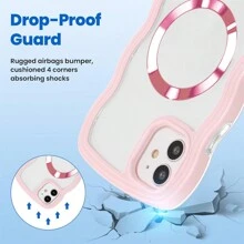 1pc Pink Magnetic 2-In-1 Wavy Color Frame Candy Color Detachable MagSafe Compatible Fashion Girlfriend Boyfriend Gift Curly Asymmetric Thick Air Cushion Anti-Fall Anti-Scratch TPU Soft Transparent Backboard Protective Case Compatible With Apple IPhone 16 Pro/16 Pro Max/16 Plus/16/15 Pro/15 Pro Max/15 Plus/15/14 Pro/14 Pro Max/14 Plus/14/13 Pro/13 Pro Max/13/12 Pro/12 Pro Max/12/11 Pro Max/11/XS Max/XR/XS/X