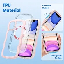 1pc Pink Magnetic 2-In-1 Wavy Color Frame Candy Color Detachable MagSafe Compatible Fashion Girlfriend Boyfriend Gift Curly Asymmetric Thick Air Cushion Anti-Fall Anti-Scratch TPU Soft Transparent Backboard Protective Case Compatible With Apple IPhone 16 Pro/16 Pro Max/16 Plus/16/15 Pro/15 Pro Max/15 Plus/15/14 Pro/14 Pro Max/14 Plus/14/13 Pro/13 Pro Max/13/12 Pro/12 Pro Max/12/11 Pro Max/11/XS Max/XR/XS/X