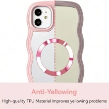 1pc Pink Magnetic 2-In-1 Wavy Color Frame Candy Color Detachable MagSafe Compatible Fashion Girlfriend Boyfriend Gift Curly Asymmetric Thick Air Cushion Anti-Fall Anti-Scratch TPU Soft Transparent Backboard Protective Case Compatible With Apple IPhone 16 Pro/16 Pro Max/16 Plus/16/15 Pro/15 Pro Max/15 Plus/15/14 Pro/14 Pro Max/14 Plus/14/13 Pro/13 Pro Max/13/12 Pro/12 Pro Max/12/11 Pro Max/11/XS Max/XR/XS/X