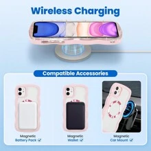 1pc Pink Magnetic 2-In-1 Wavy Color Frame Candy Color Detachable MagSafe Compatible Fashion Girlfriend Boyfriend Gift Curly Asymmetric Thick Air Cushion Anti-Fall Anti-Scratch TPU Soft Transparent Backboard Protective Case Compatible With Apple IPhone 16 Pro/16 Pro Max/16 Plus/16/15 Pro/15 Pro Max/15 Plus/15/14 Pro/14 Pro Max/14 Plus/14/13 Pro/13 Pro Max/13/12 Pro/12 Pro Max/12/11 Pro Max/11/XS Max/XR/XS/X
