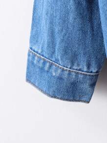 2 件套年轻男孩休闲破洞牛仔夹克和松紧腰牛仔裤套装，适合春秋季日常和户外穿着 - 中等水洗藍 - 查看 4