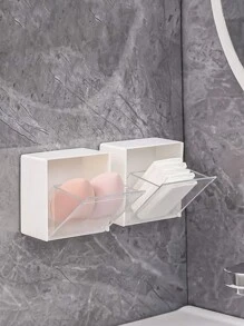 4pcs/2pcs/1pc Wall Mounted Clean Swab Storage Box, Cosmetics Storage Box, Jewelry Storage Box, Plastic Storage Rack, Used For Organizing And Storing Clean Swabs, Dental Floss, Hair Cords, Hair Clips, Makeup Pad, Powder Puff, Suitable For Home, Dormitory, Commercial, Bathroom, Room Decoration, Christmas Gifts