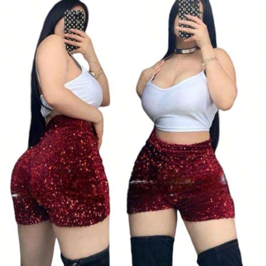 Short pegado con lentejuelas - Azul - Ver 1