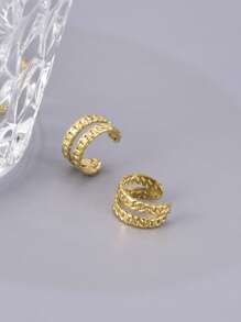 1 Pair Stainless Steel Gold Color Ear Clip, Unique Small Jewelry For Piercing-Less Ears, Daily Wear